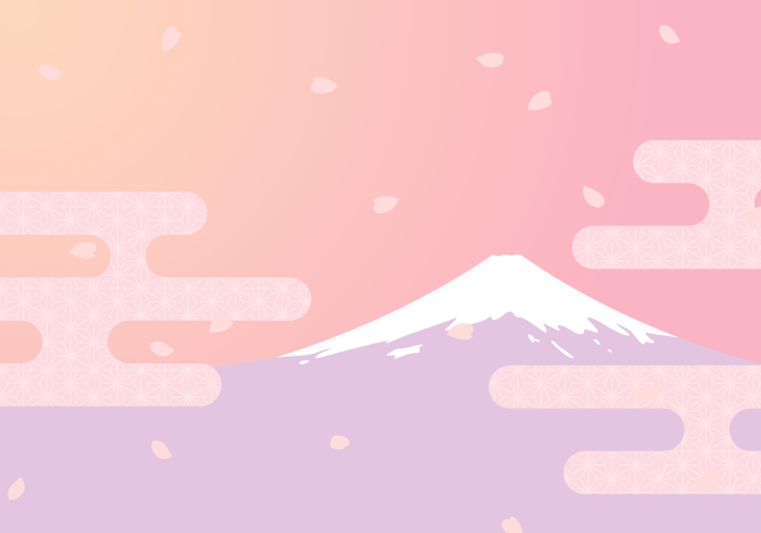 富士山背景（ピンク系の桜と雲文様）
