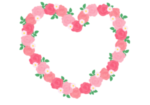 バラ（薔薇柄）のハート形フレーム