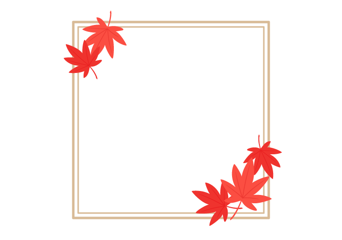 秋の紅葉の正方形フレーム（カエデ）