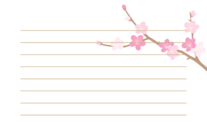 冬の罫線入りはがきのテンプレート（横書き：ウメの花）