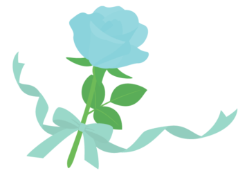 青いバラ（薔薇）とリボン