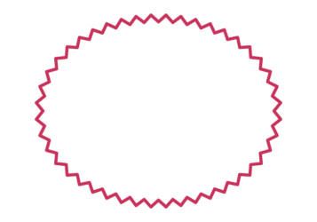 ギザギザ枠（臙脂色の楕円形）