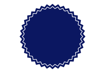 ギザギザ枠（紺色の正円形）