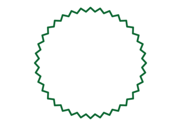 ギザギザ枠（深緑色の正円形）