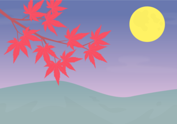 カエデ（楓）の風景（秋の紅葉と満月）