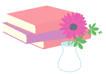 本と花瓶の花