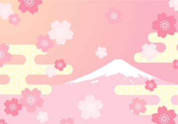富士山背景（ピンク系の桜と雲文様）