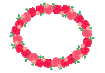 バラ（薔薇）の楕円形フレーム（赤色系）