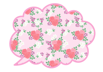 雲形吹き出しフレーム（花模様：薔薇柄）