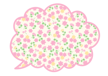 雲形吹き出しフレーム（花模様：小花柄）