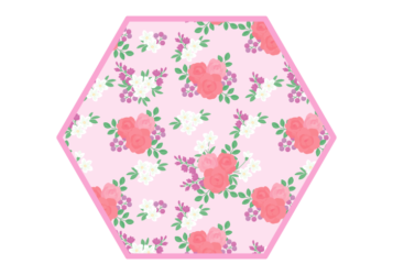 六角形フレーム（花模様：薔薇柄）