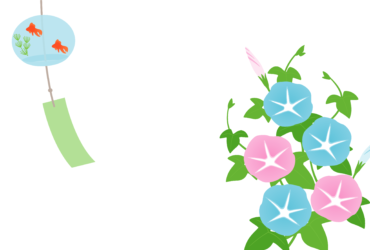 8月はがきのテンプレート（横書き用のアサガオの花）