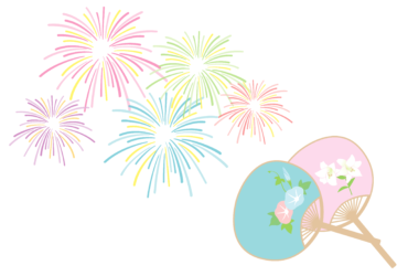 8月はがきのテンプレート（横書き用の花火）