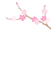 2月はがきのテンプレート（縦書き用のウメの花）