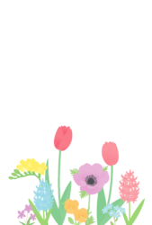 3月はがきのテンプレート（縦書き用の春の花壇）