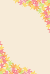 11月はがきのテンプレート（縦書き用の紅葉のカエデ）